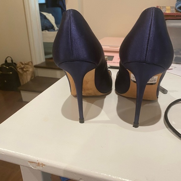 Manolo Blahnik Navy Satin Heels with Crystal Detail - Picture 8 of 9